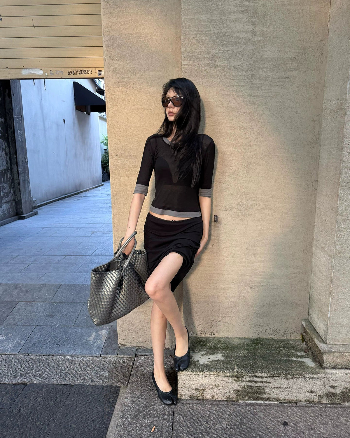 Contrast Layered 3/4 Sleeve Top
