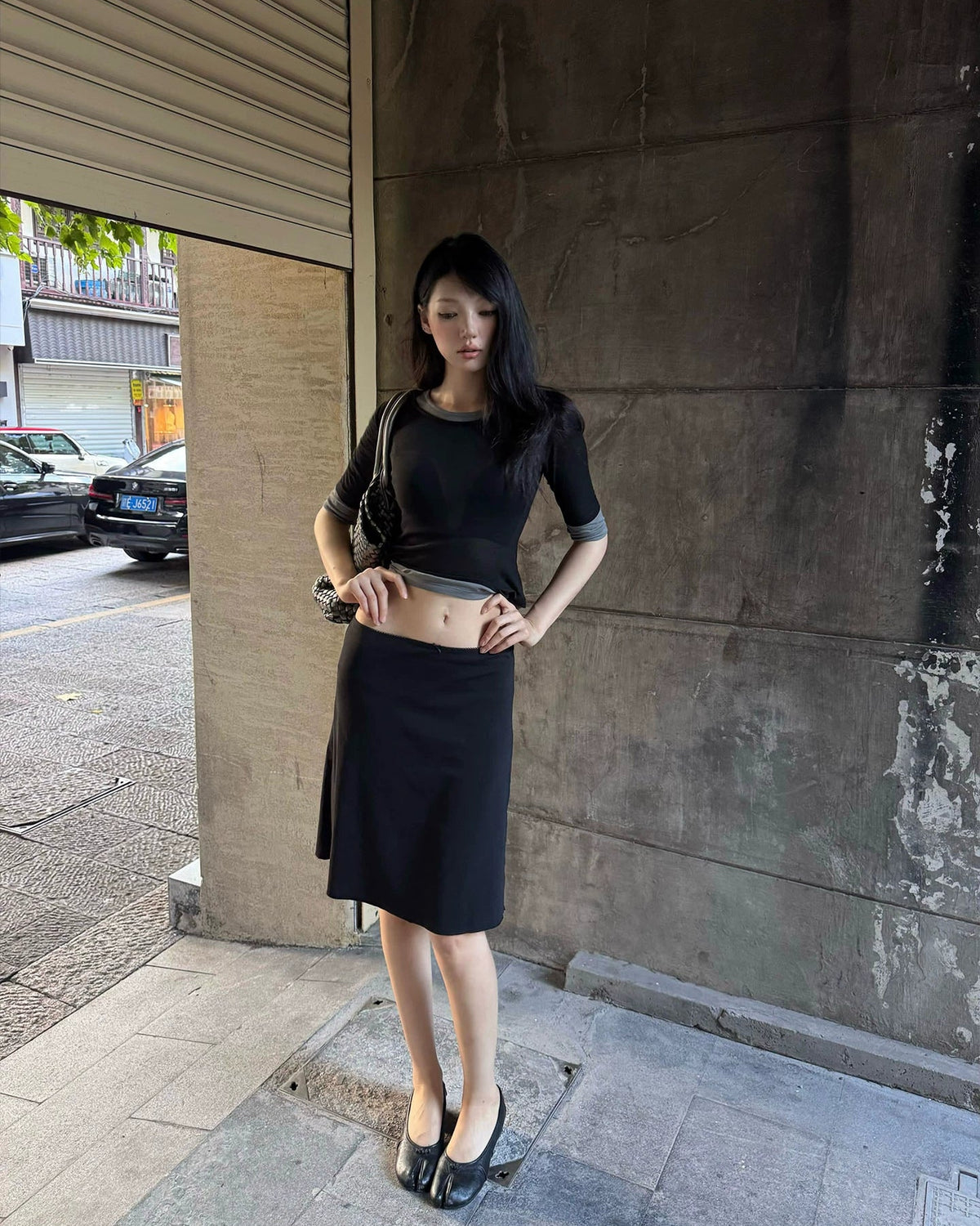 Contrast Layered 3/4 Sleeve Top
