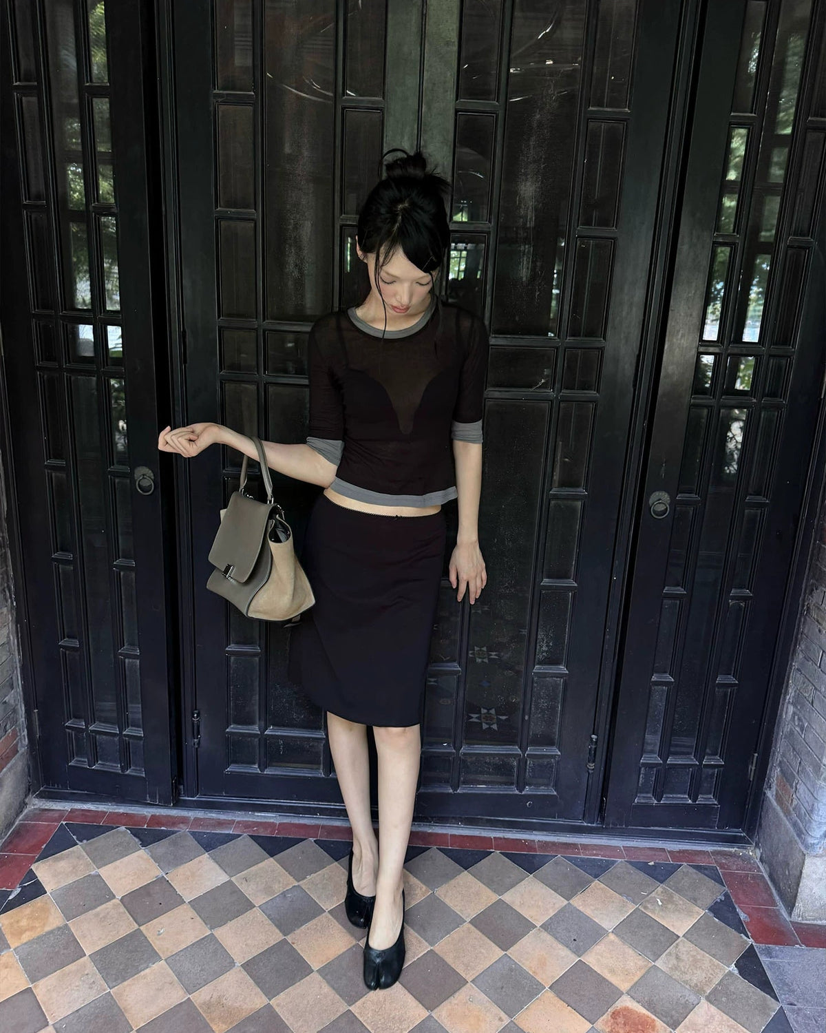 Contrast Layered 3/4 Sleeve Top