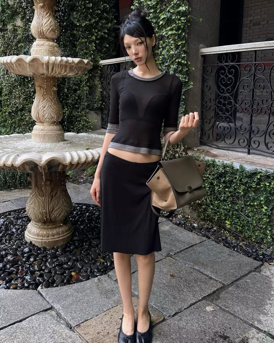 Contrast Layered 3/4 Sleeve Top