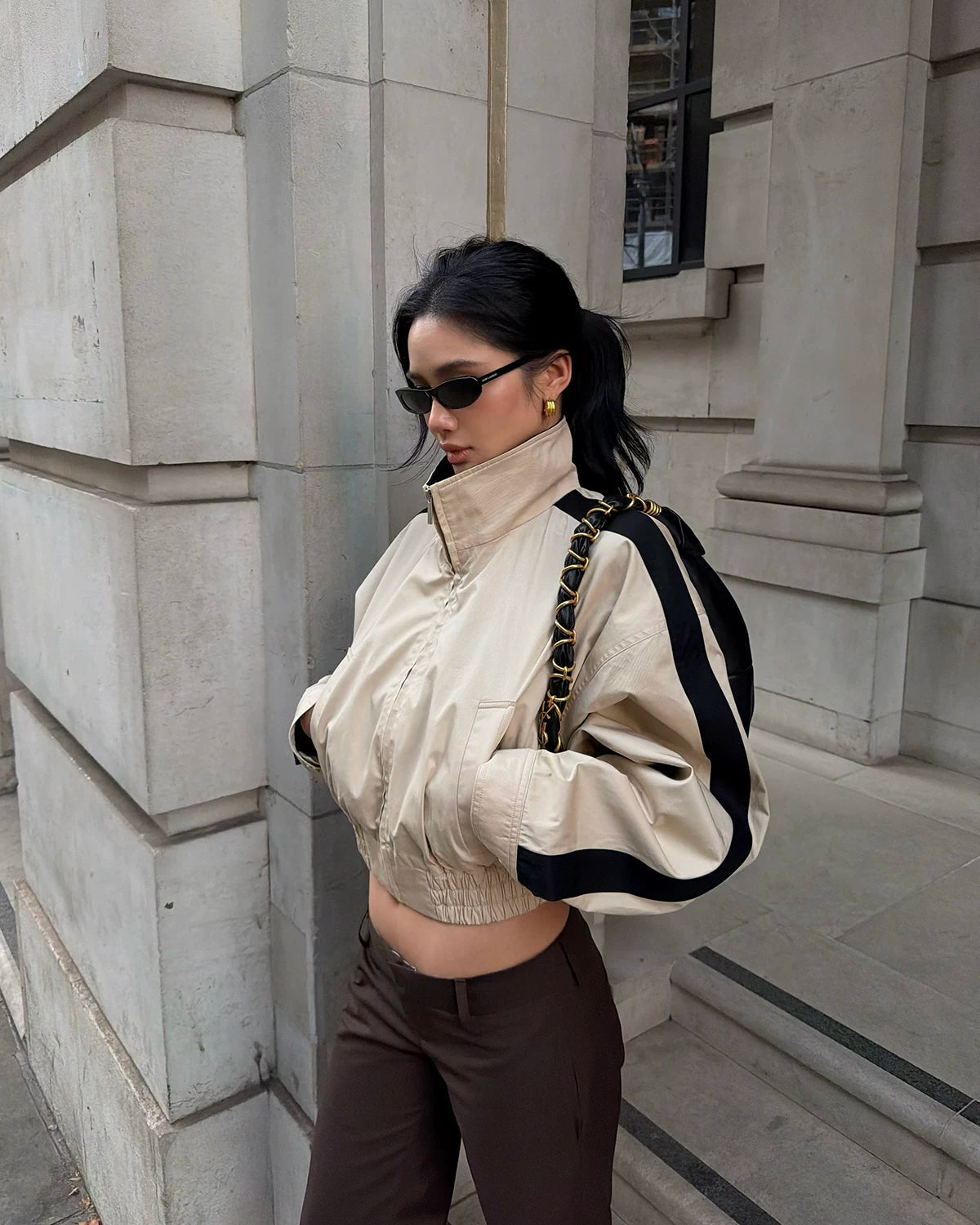 Contrast Stripe Cropped Track Jacket