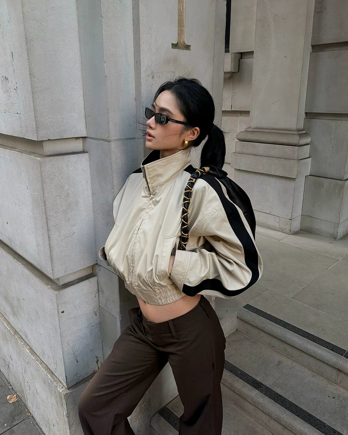 Contrast Stripe Cropped Track Jacket