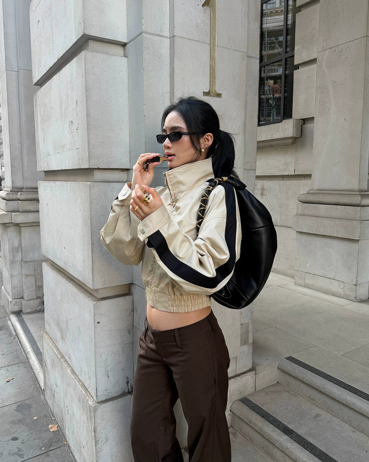 Contrast Stripe Cropped Track Jacket