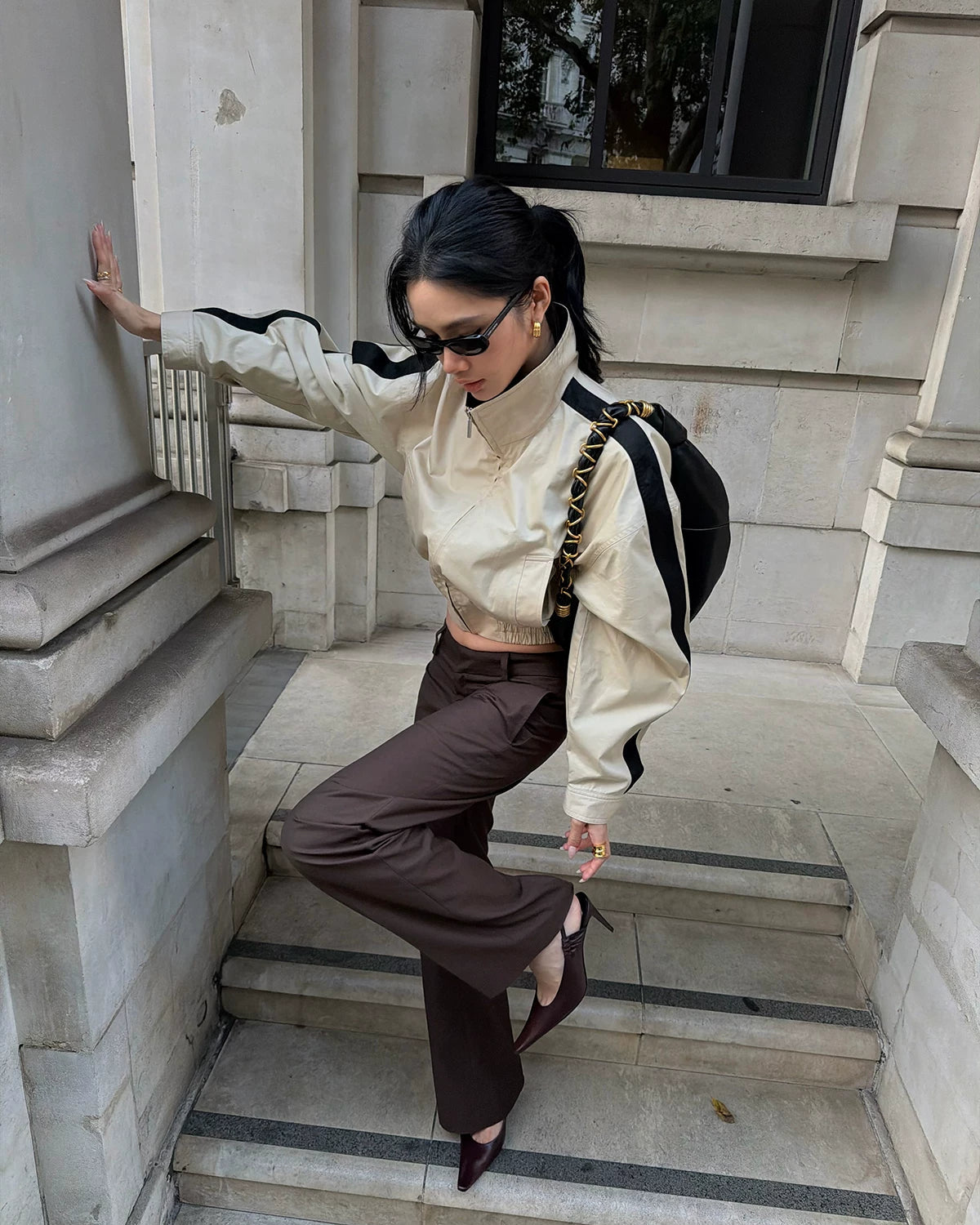 Contrast Stripe Cropped Track Jacket