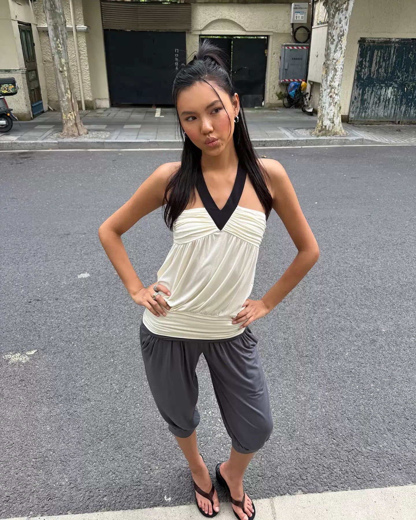 Elle | Contrast Tess Halter Draped Top