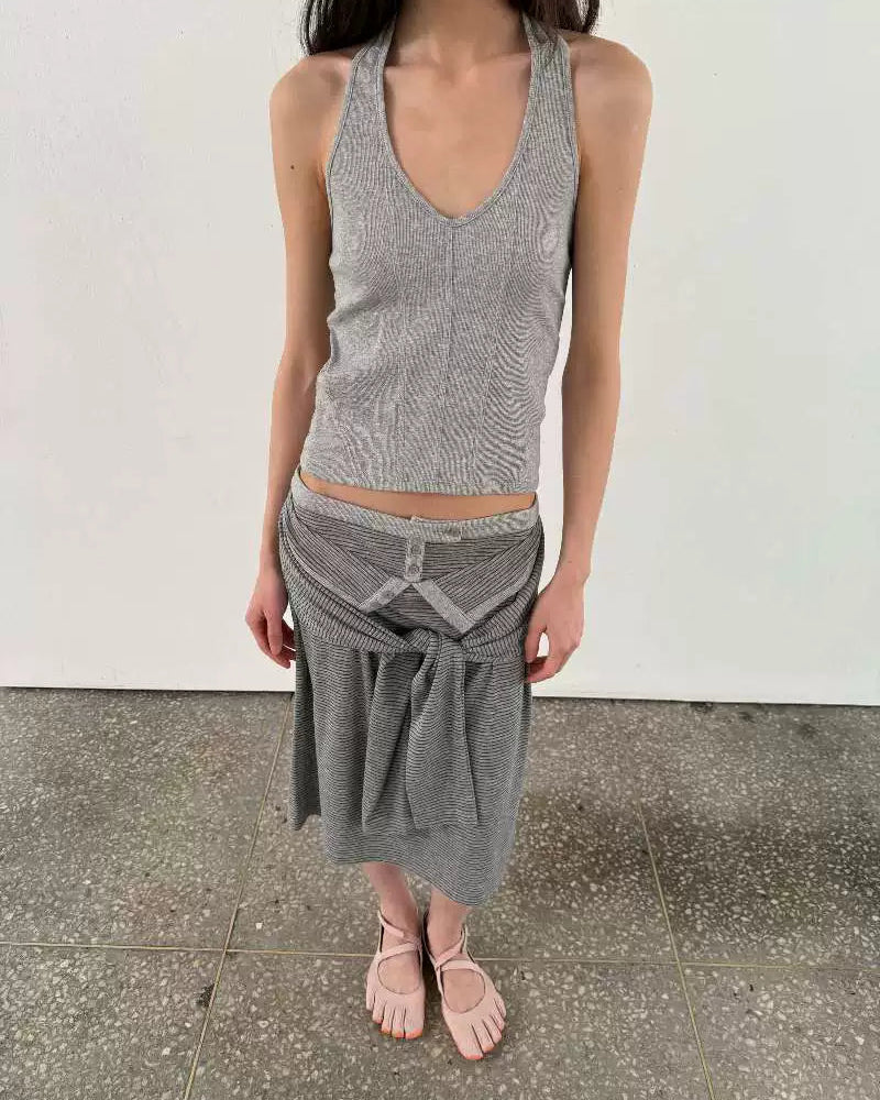 Convertible Tie-Sleeve Midi Skirt / Strapless Top