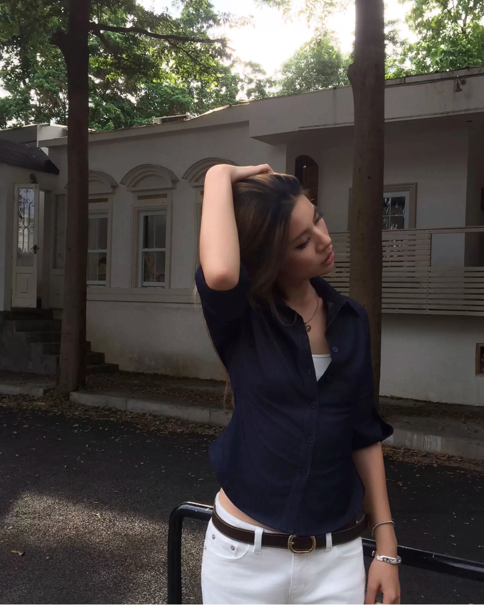 Denim-Effect Cinched Shirt