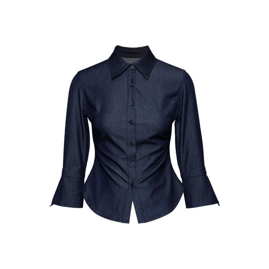 Denim-Effect Cinched Shirt