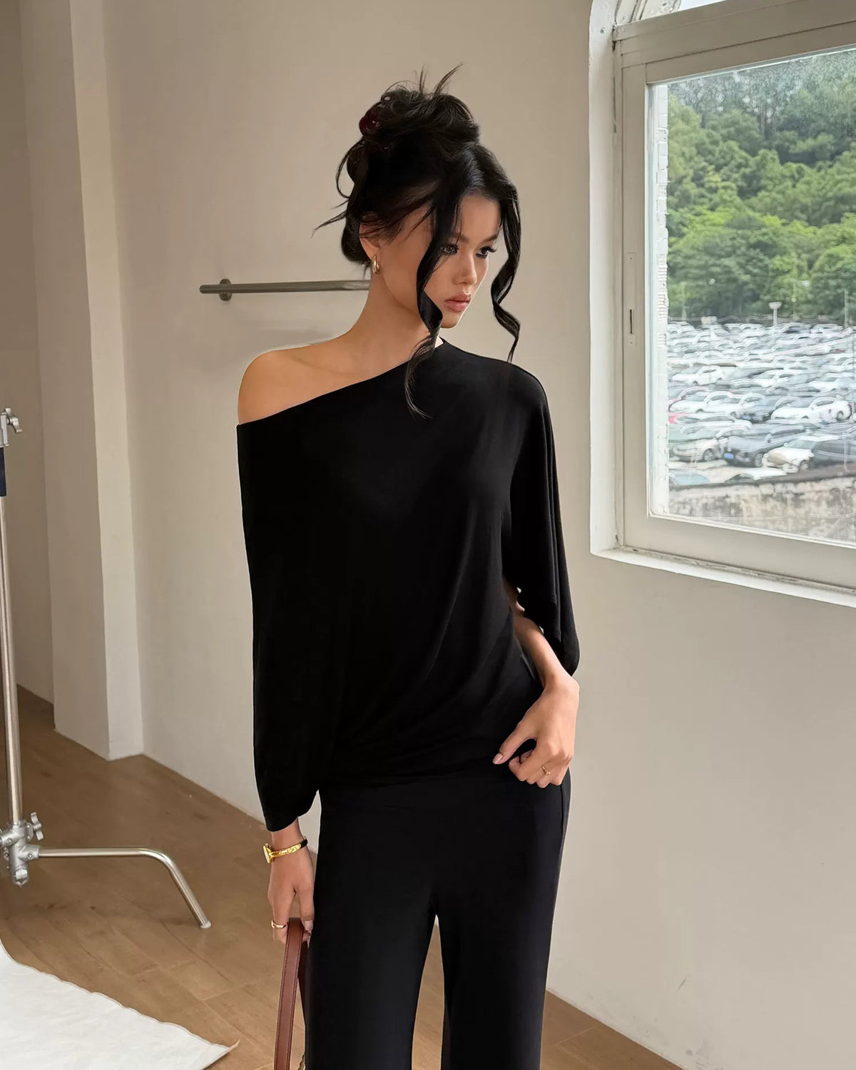 Drape Off-Shoulder Batwing Top