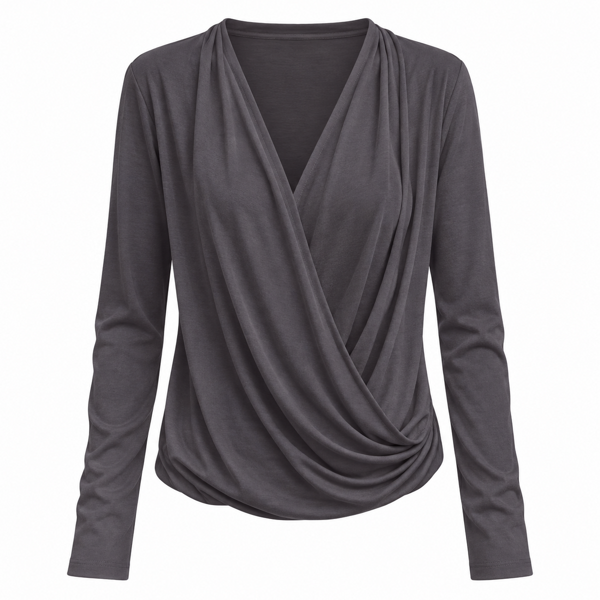 Draped Cross V-Neck Long Sleeve Top