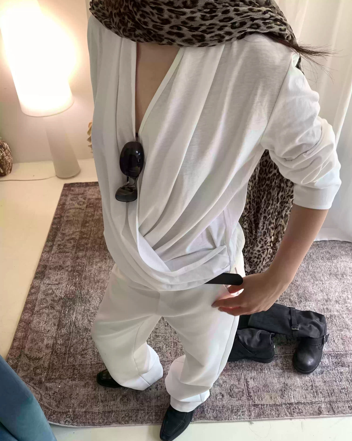 Draped Cross V-Neck Long Sleeve Top