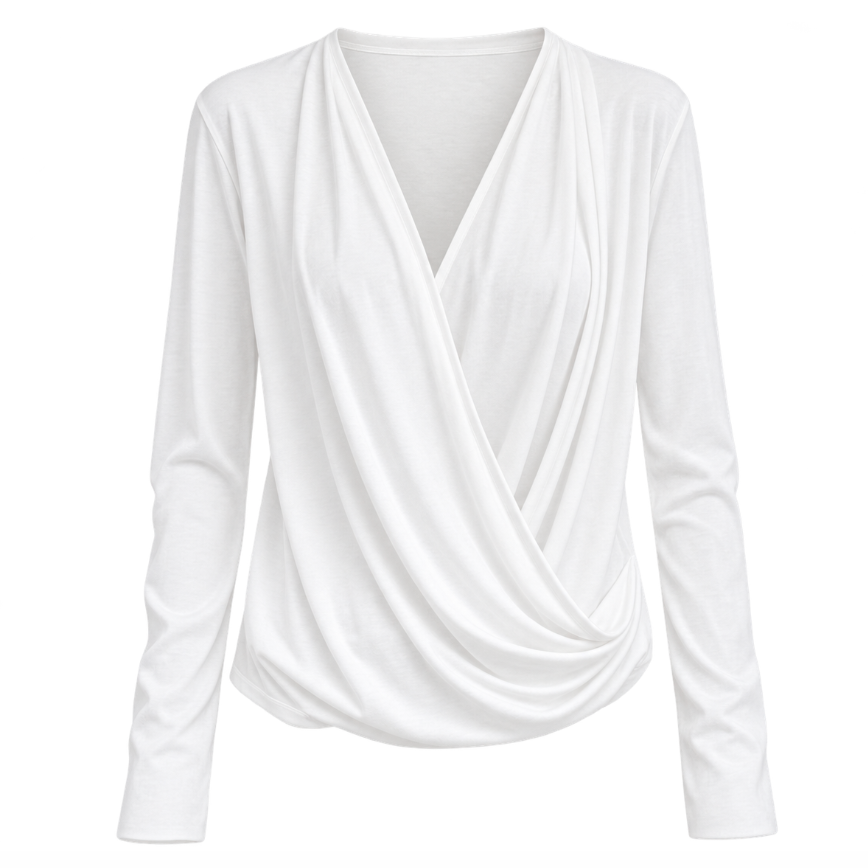 Draped Cross V-Neck Long Sleeve Top