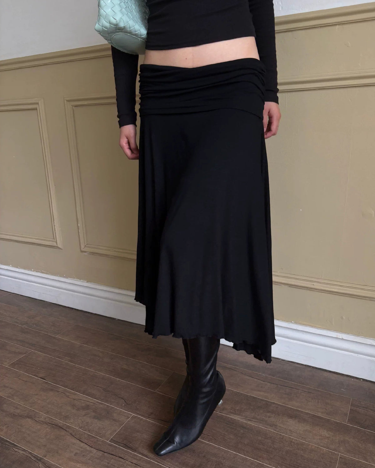 Draped Fold-Over Asymmetric Midi Skirt