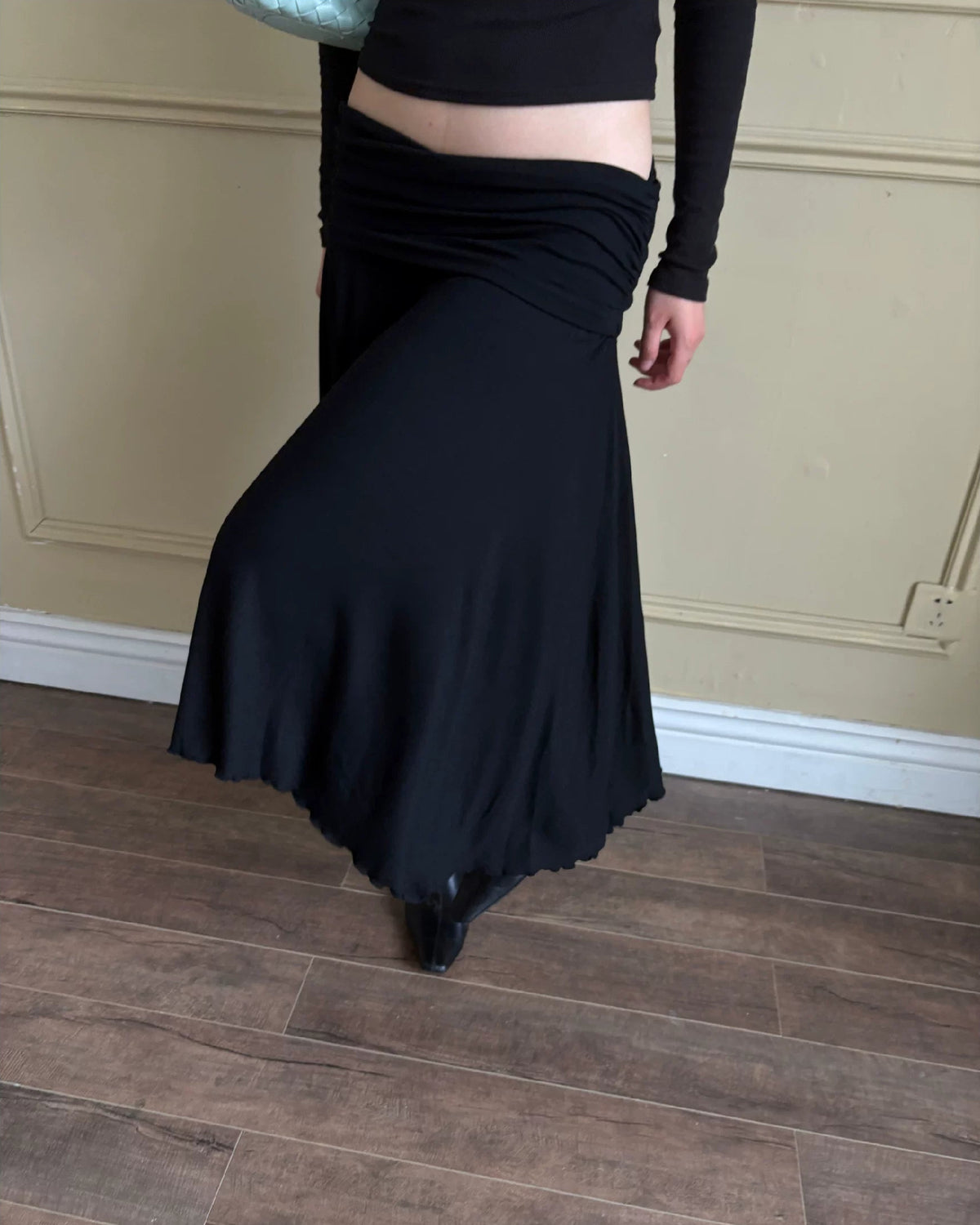 Draped Fold-Over Asymmetric Midi Skirt