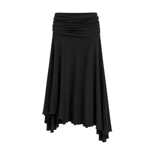 Draped Fold-Over Asymmetric Midi Skirt