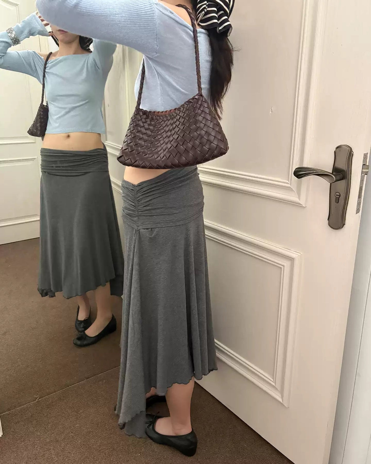 Draped Fold-Over Asymmetric Midi Skirt