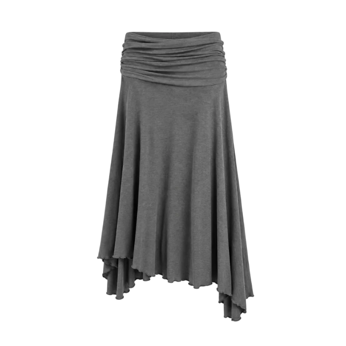 Draped Fold-Over Asymmetric Midi Skirt