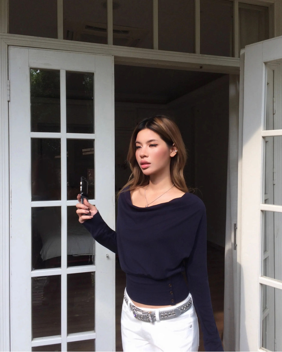 Draped Waist Long Sleeve Top