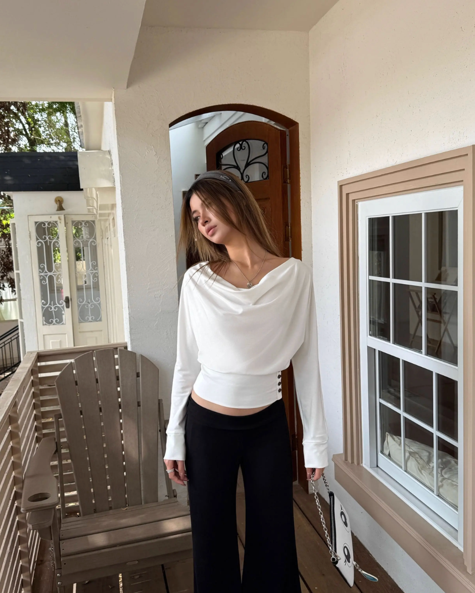 Draped Waist Long Sleeve Top