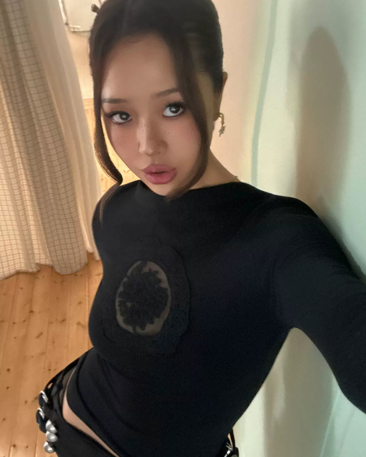 Dual-Wear Mandarin Cutout Long Sleeve Top