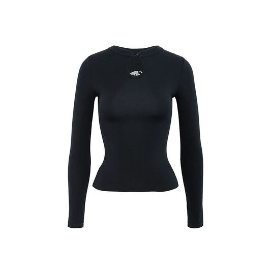 Dual-Wear Mandarin Cutout Long Sleeve Top