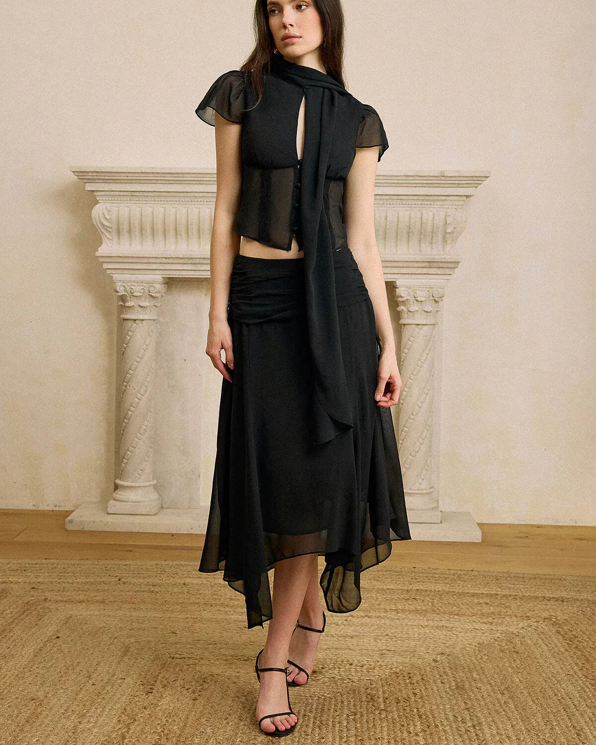 Elle | Eda Low-Rise Chiffon Midi Skirt
