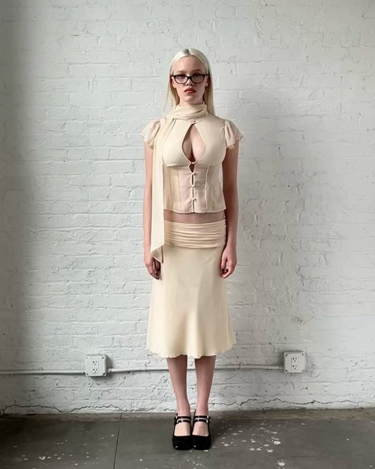 Elle | Eda Low-Rise Chiffon Midi Skirt