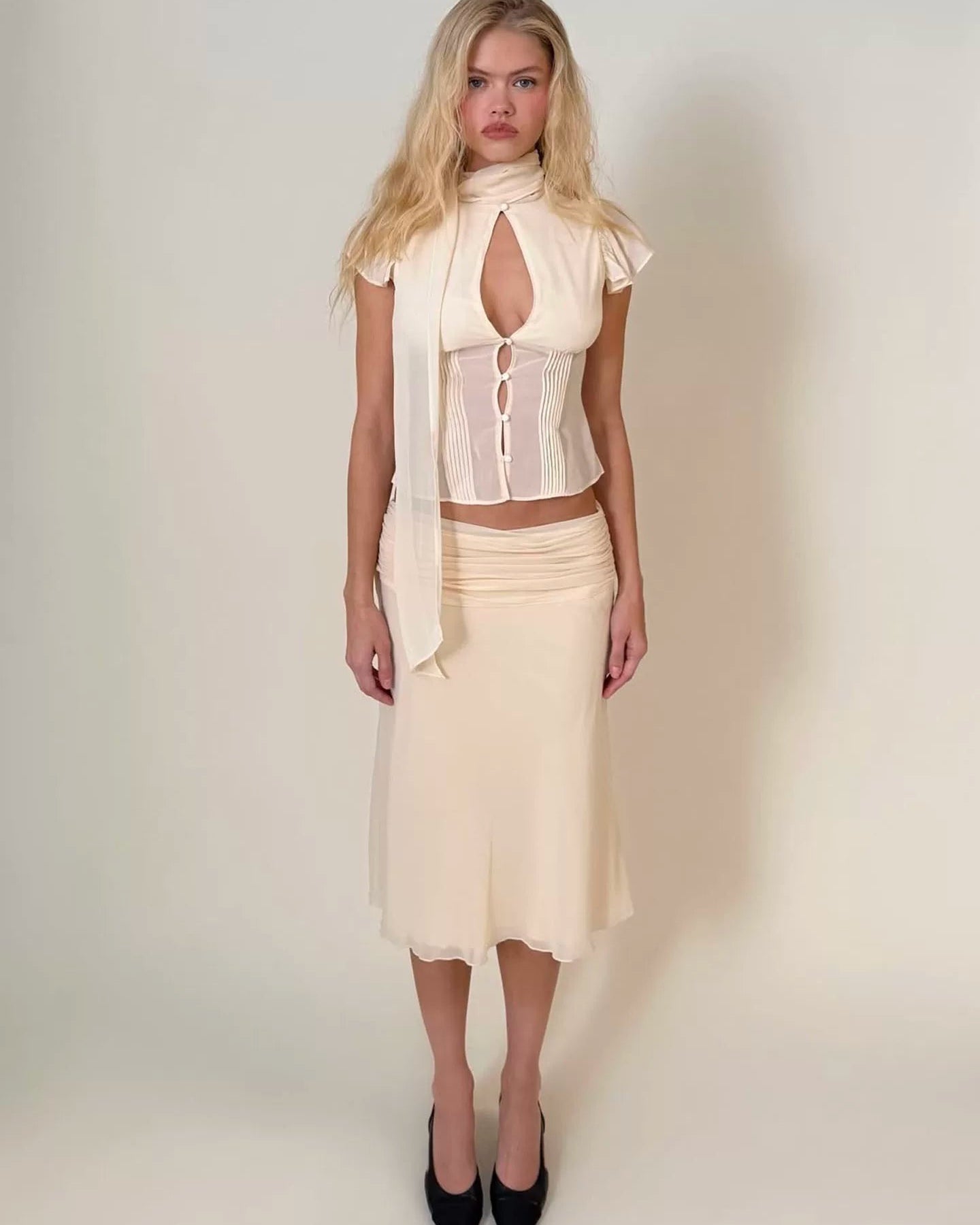 Elle | Eda Low-Rise Chiffon Midi Skirt