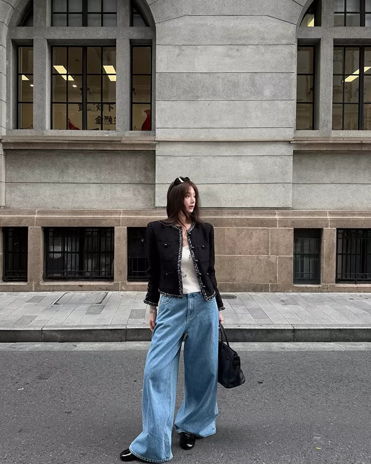 Elle | Black Tweed Cropped Jacket