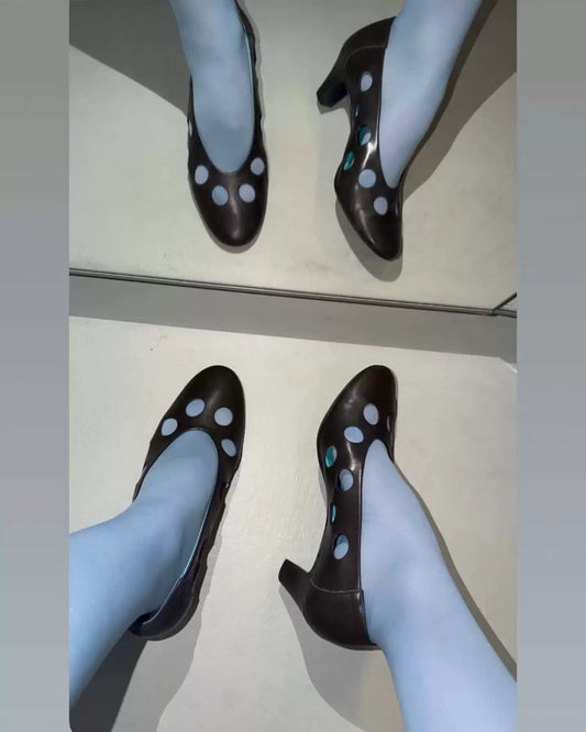 Elle | Brown & Blue Cutout Leather Pumps