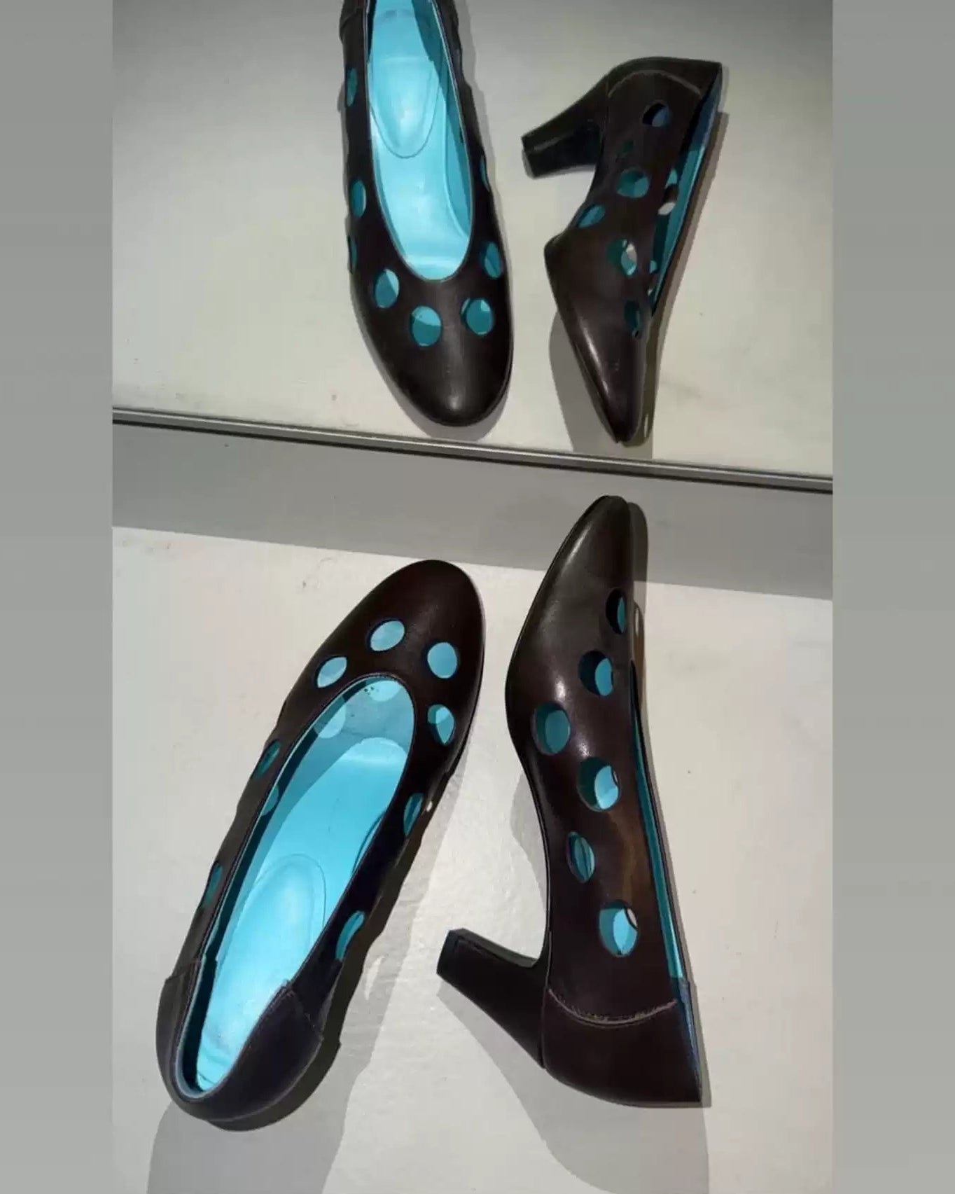 Elle | Brown & Blue Cutout Leather Pumps
