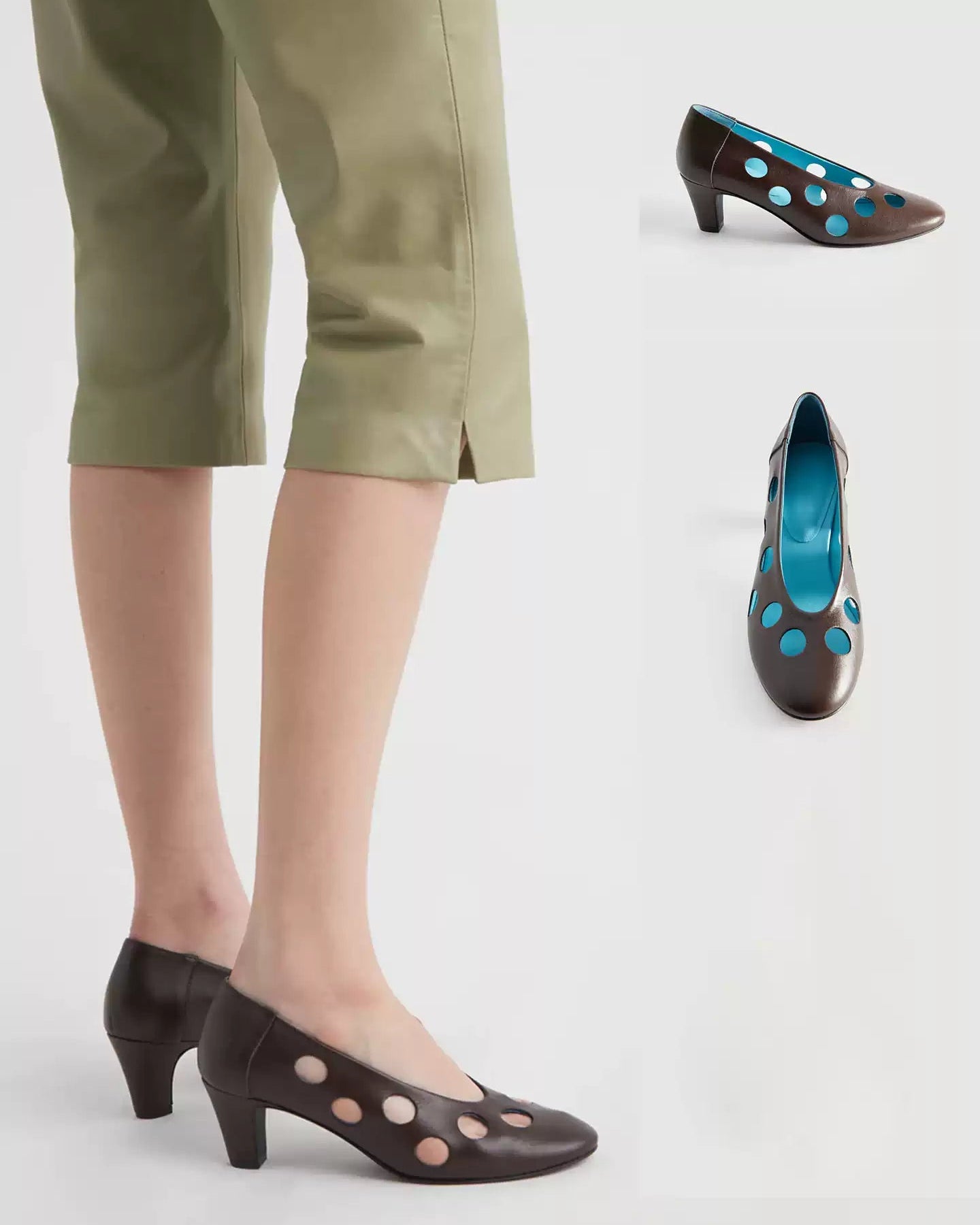 Elle | Brown & Blue Cutout Leather Pumps