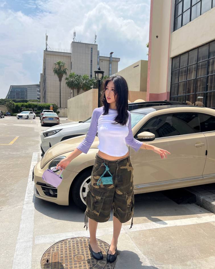 Elle | Camo Cargo Long Shorts