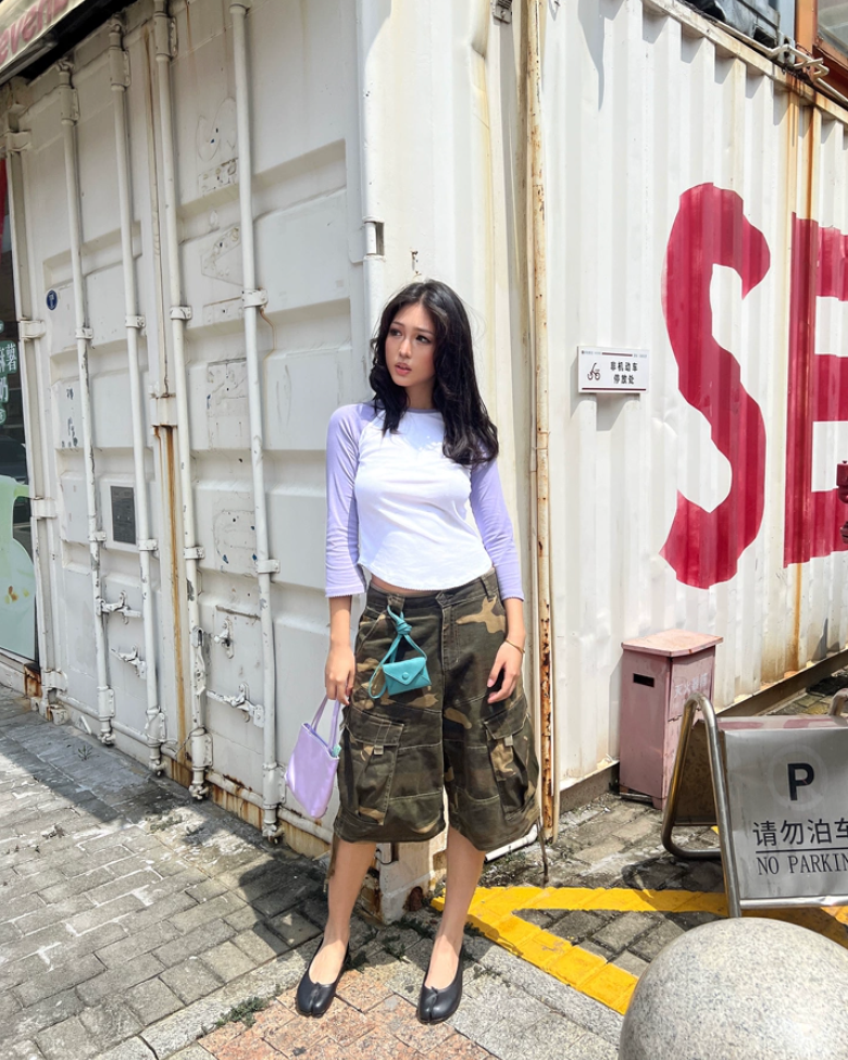 Elle | Camo Cargo Long Shorts