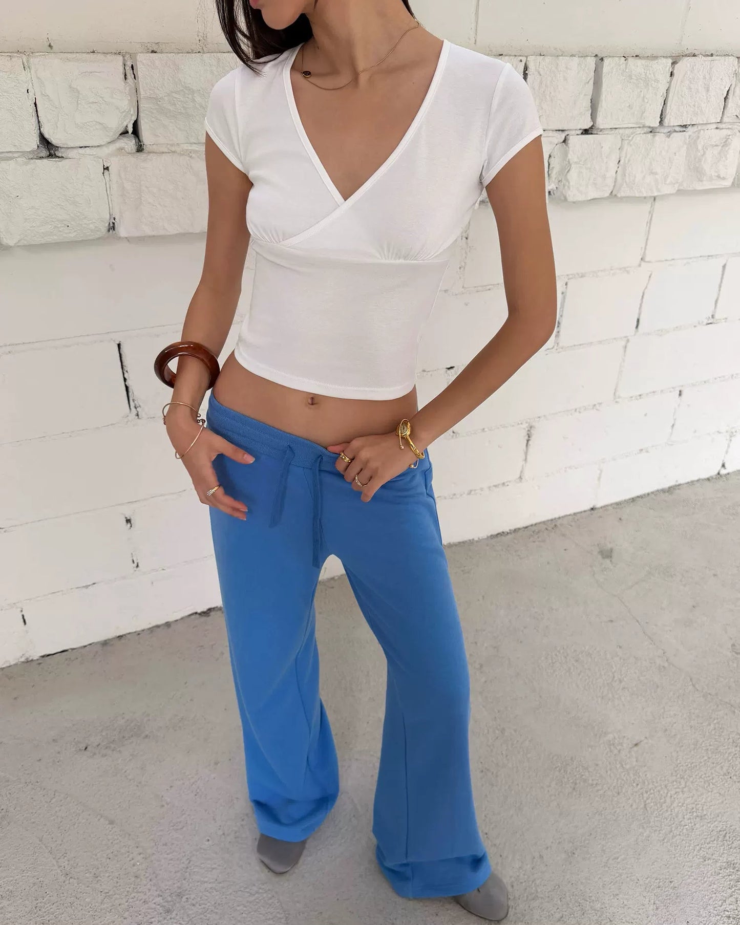 Elle | Cloud Cotton Drawstring Wide Leg Sweatpants