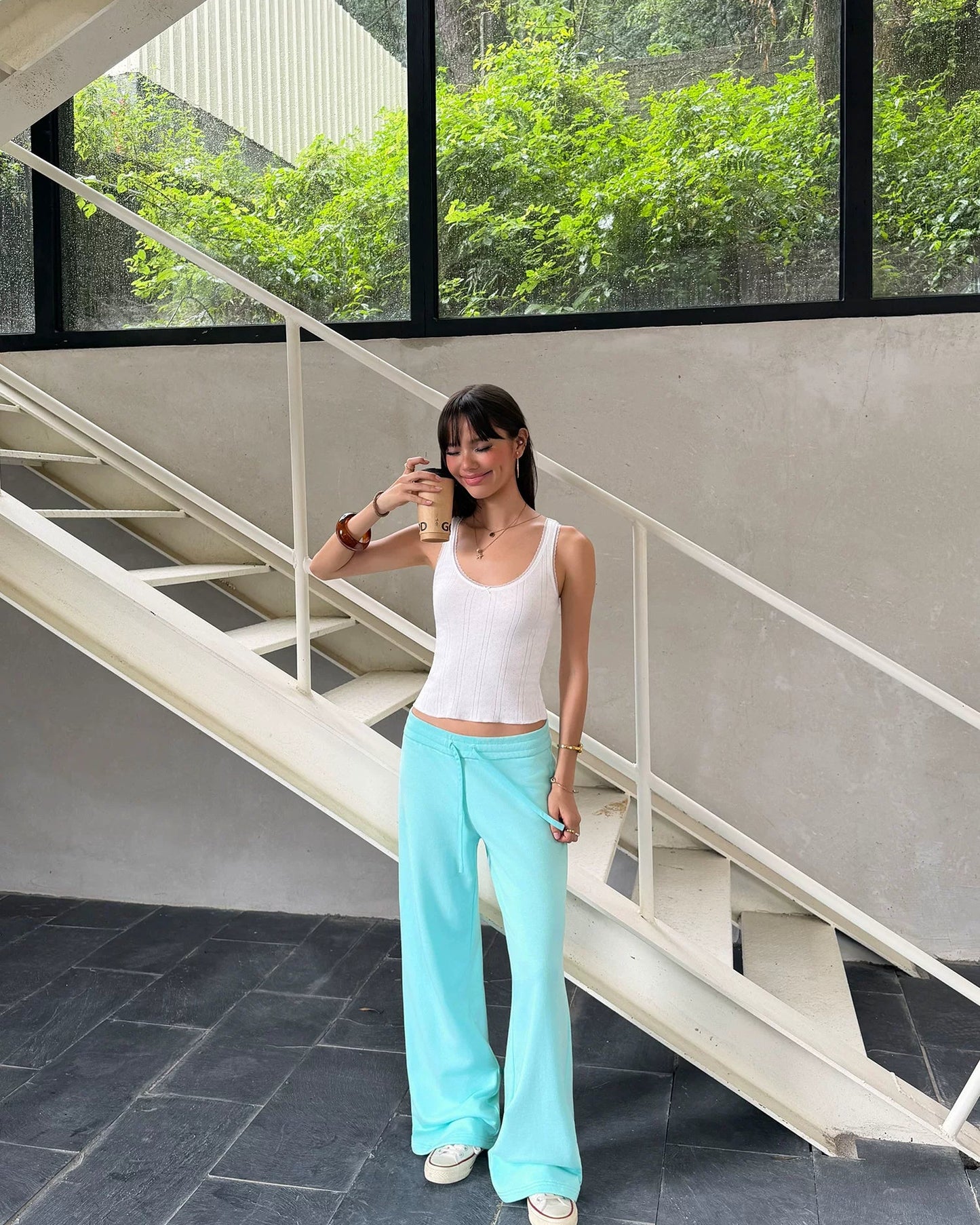 Elle | Cloud Cotton Drawstring Wide Leg Sweatpants