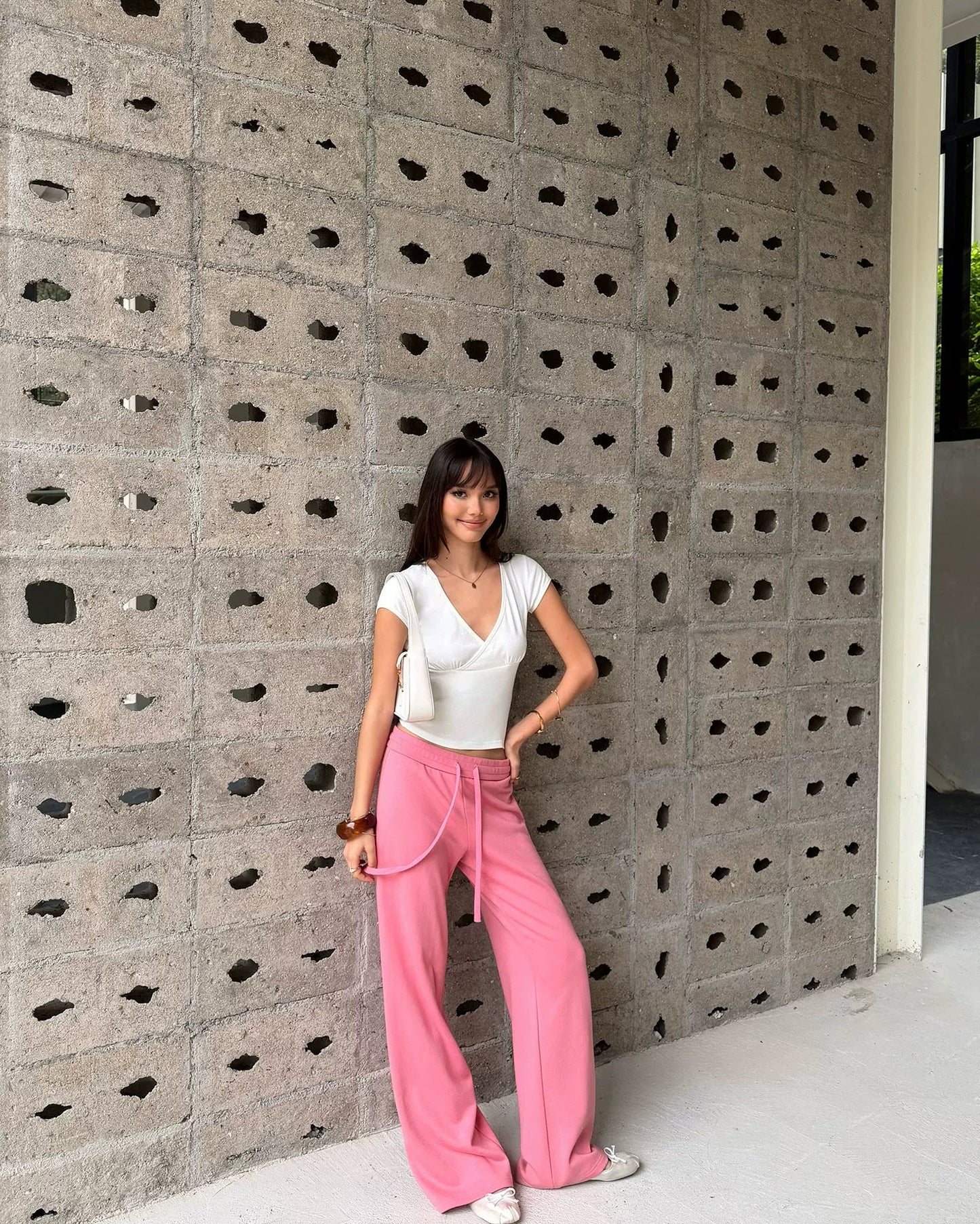 Elle | Cloud Cotton Drawstring Wide Leg Sweatpants