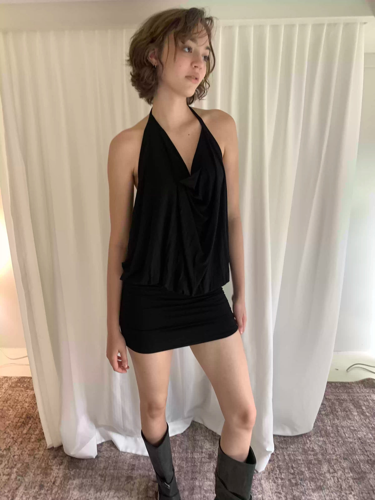 Convertible Halter Drape Mini Dress
