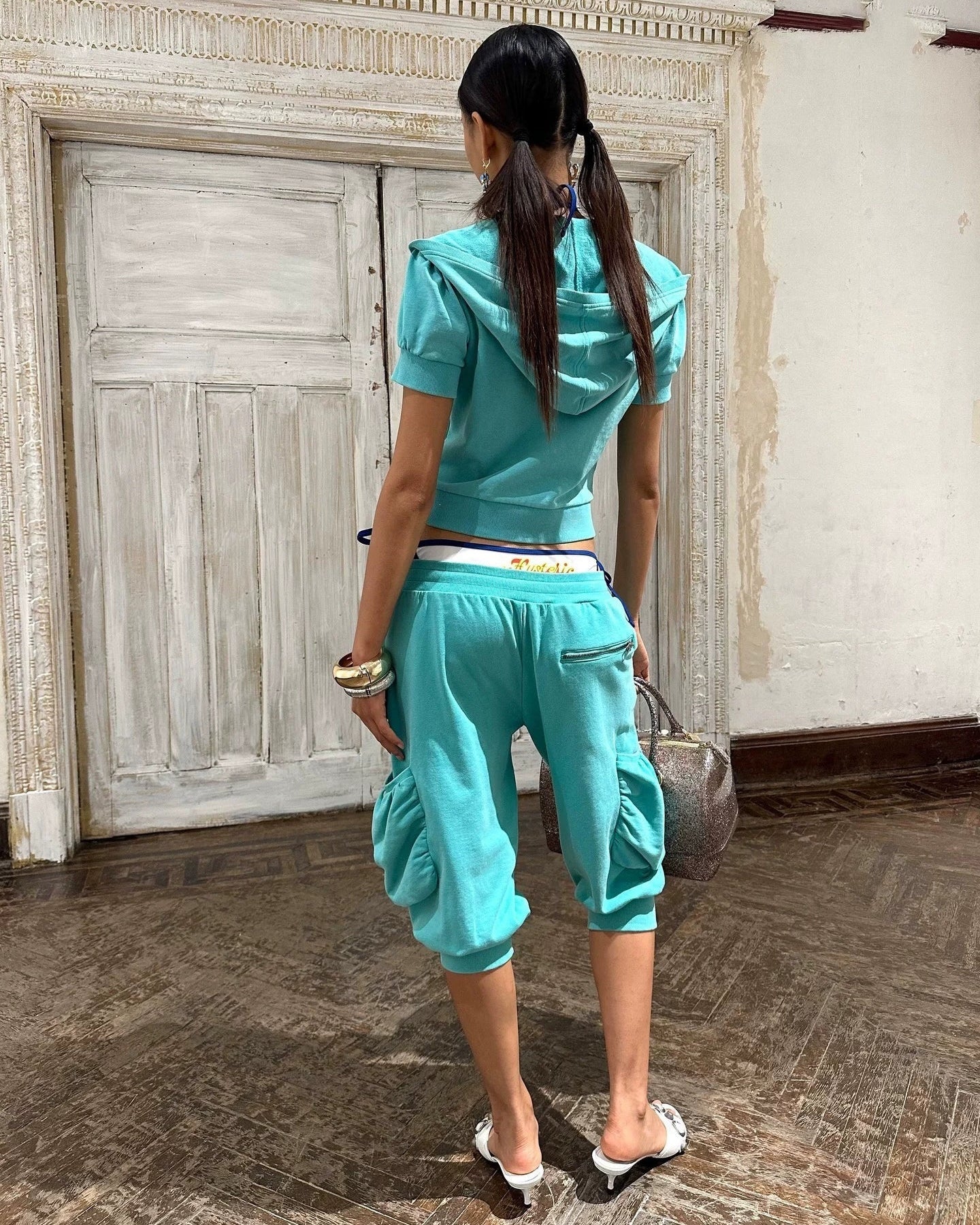 Elle | Cropped Short Sleeve Zip-Up Hoodie