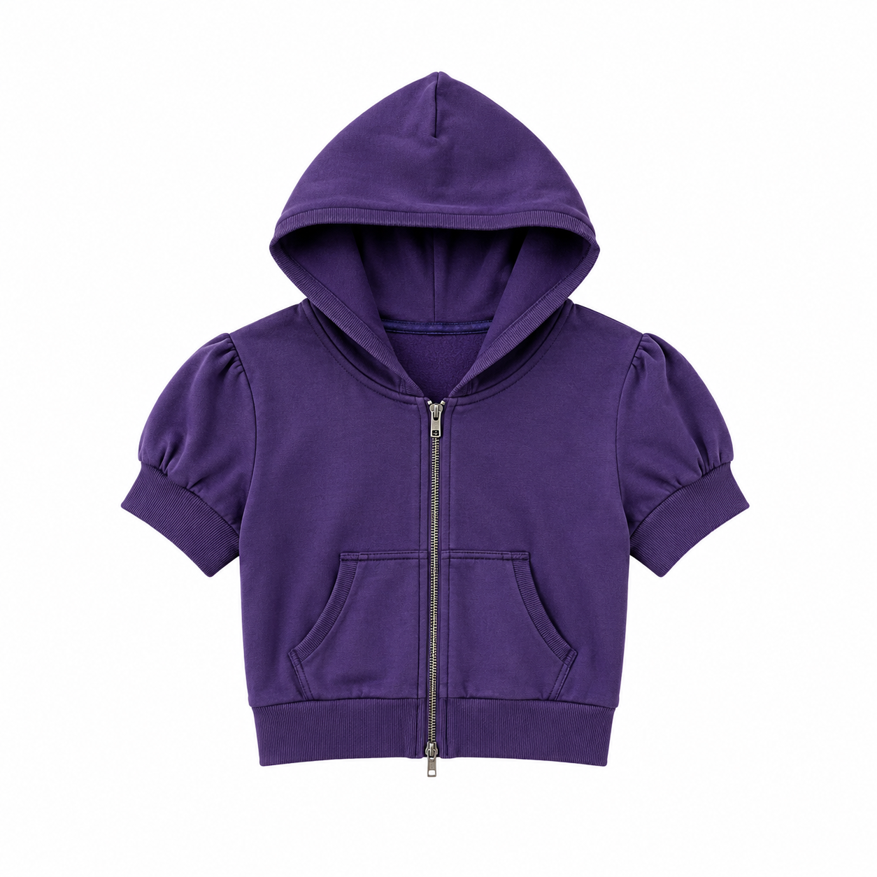 Elle | Cropped Short Sleeve Zip-Up Hoodie