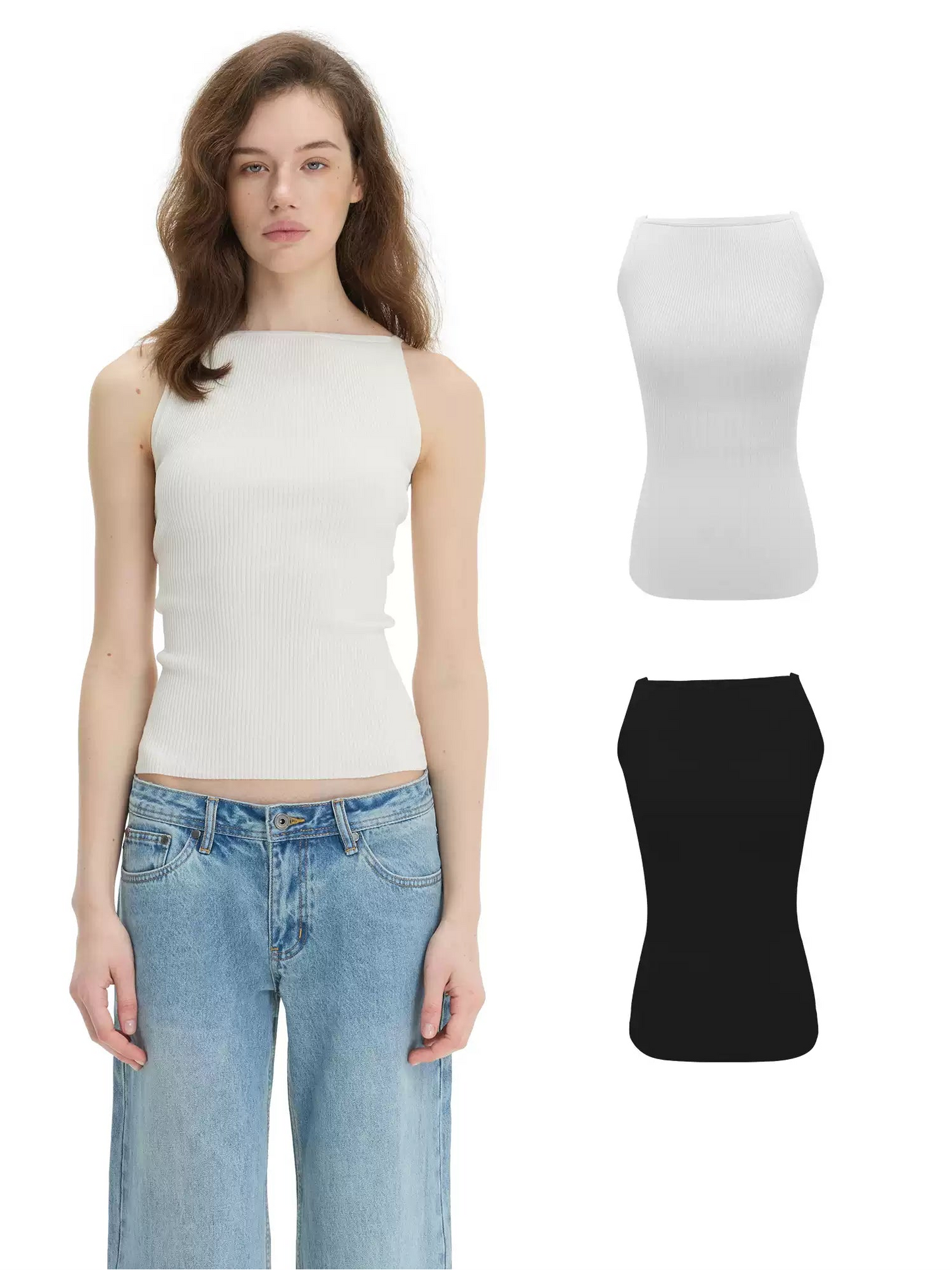 Elle | Ribbed Boat Neck Tank Top