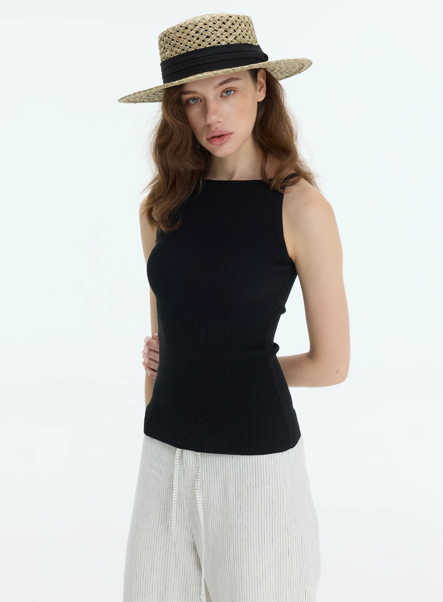Elle | Ribbed Boat Neck Tank Top