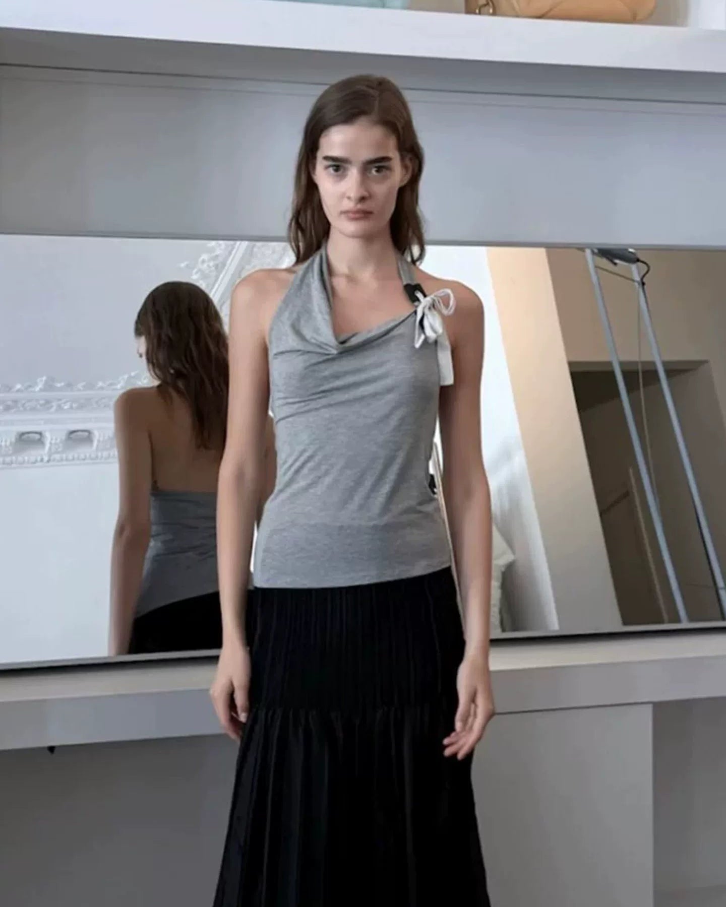 Elle | Grey Modal Halter Tie Top