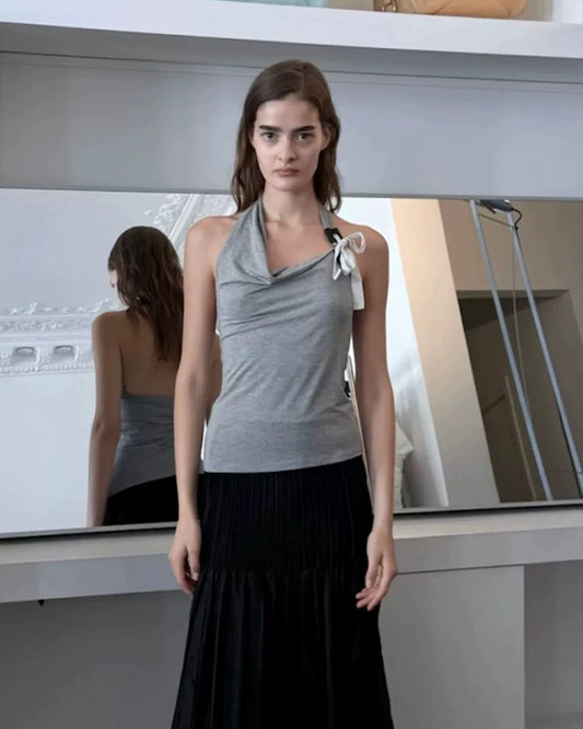 Elle | Grey Modal Halter Tie Top