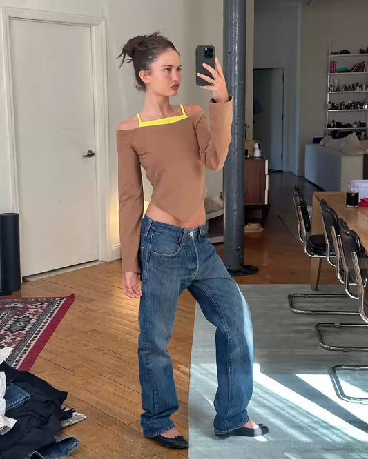 Elle | Layered Off Shoulder Asymmetric Long Sleeve Top
