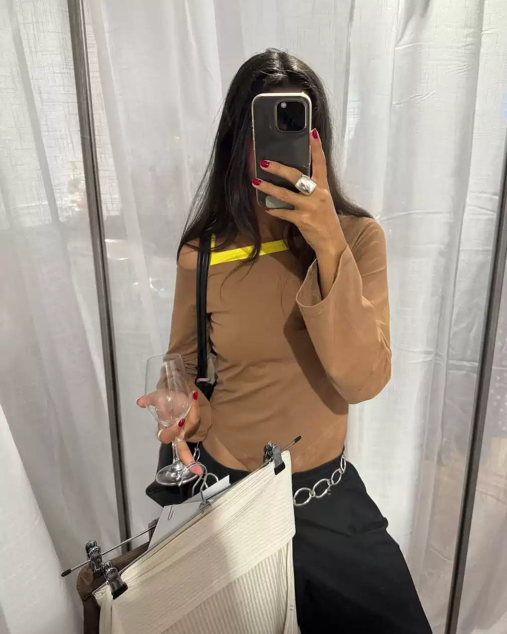 Elle | Layered Off Shoulder Asymmetric Long Sleeve Top