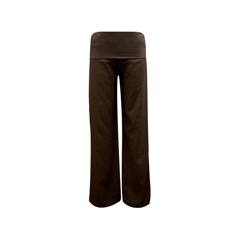 Elle | Linen Blend Foldover Wide-Leg Pants