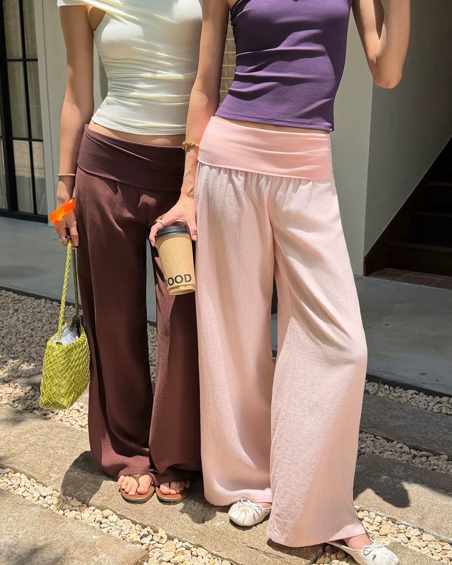 Elle | Linen Blend Foldover Wide-Leg Pants