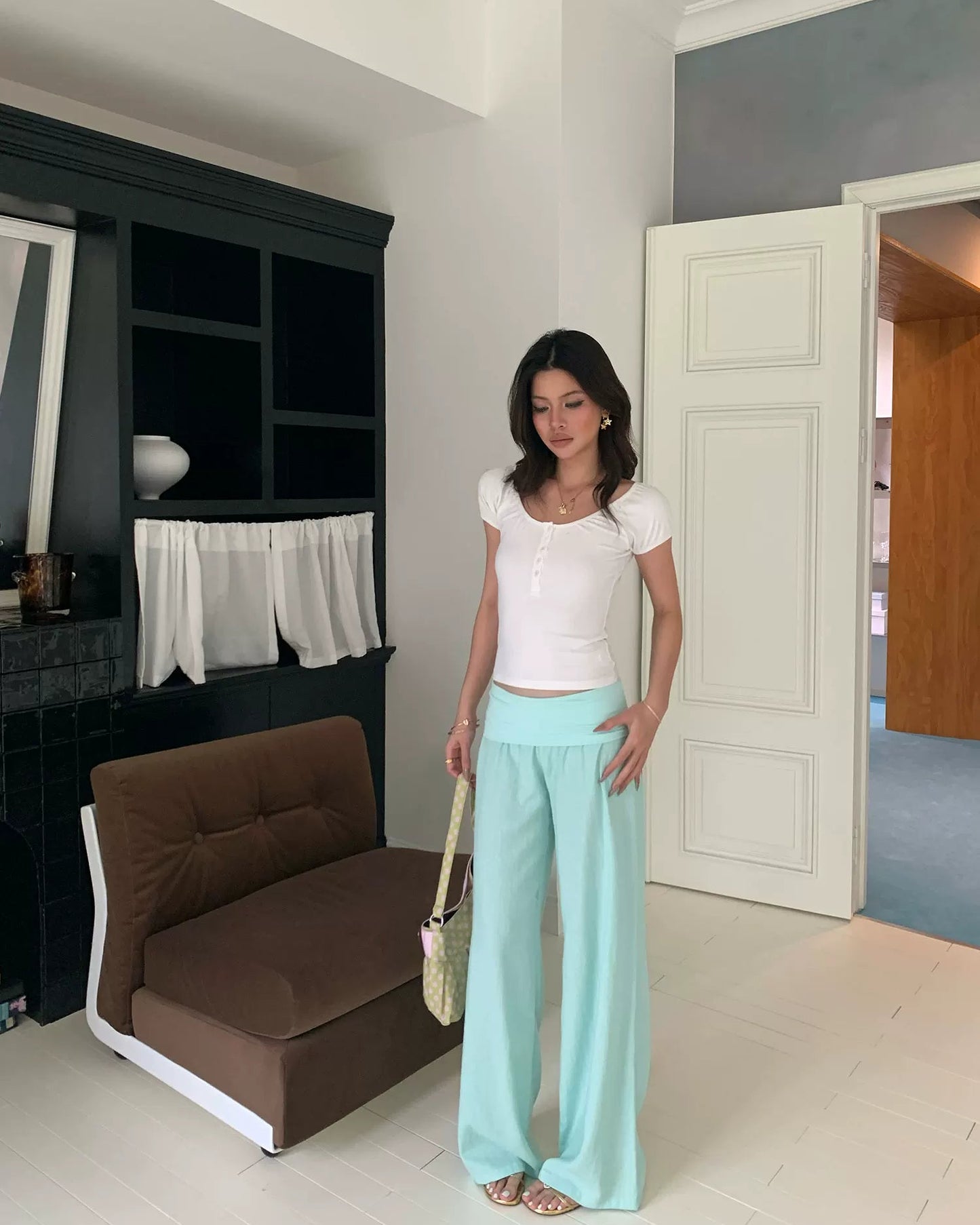 Elle | Linen Blend Foldover Wide-Leg Pants