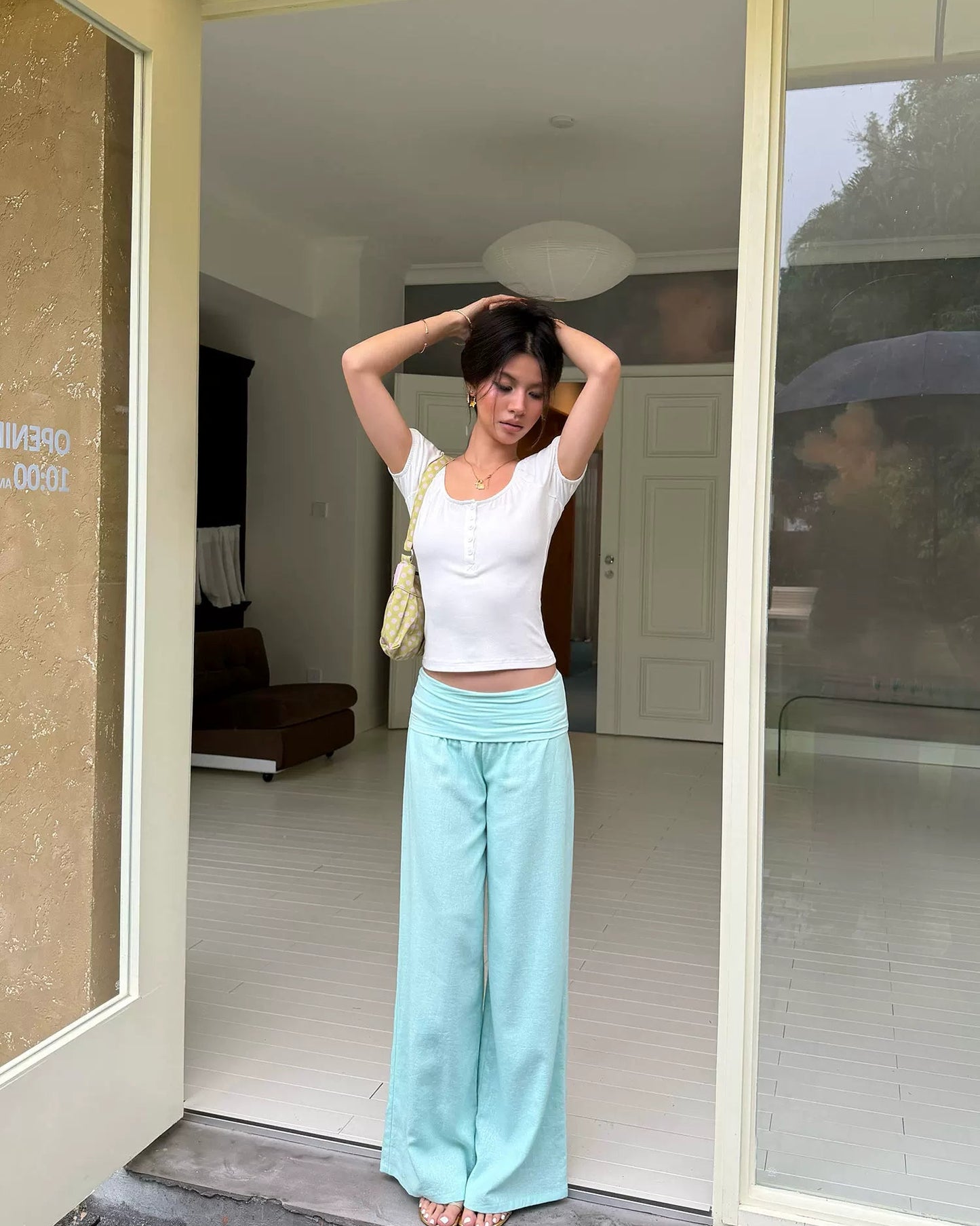 Elle | Linen Blend Foldover Wide-Leg Pants